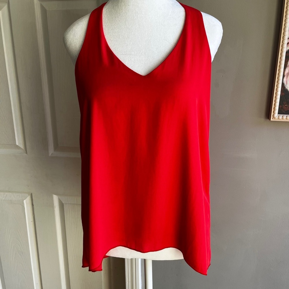 Red Sleeveless Tank Top V Neck Casual Blouse Summer Work Party Date Night Small